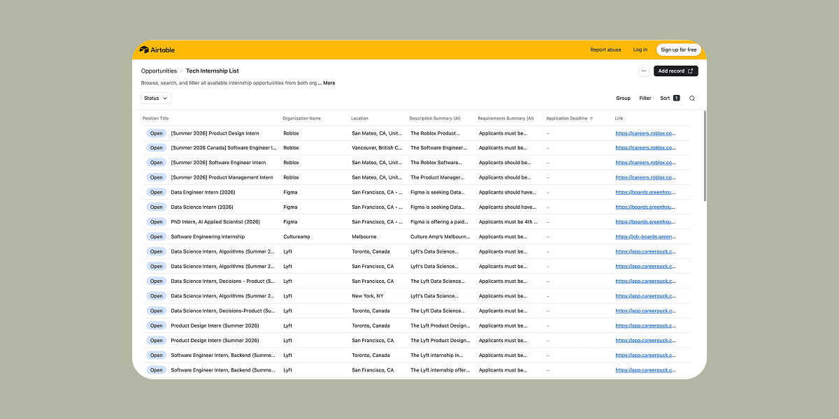 MIS Student Internship Airtable Automation