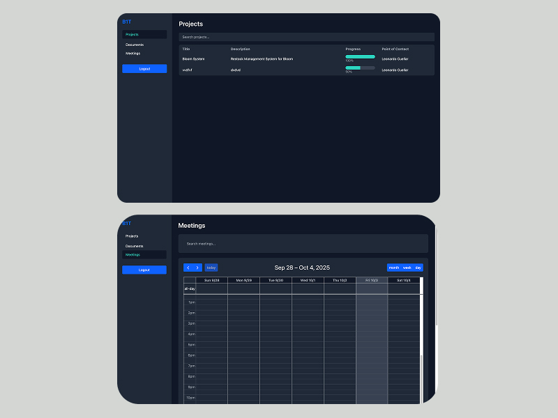 Client dashboard interface