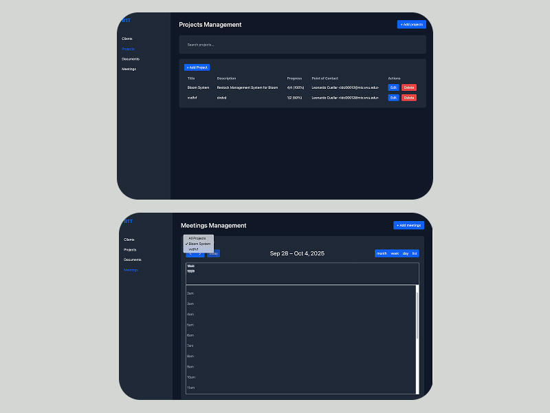 Admin dashboard interface