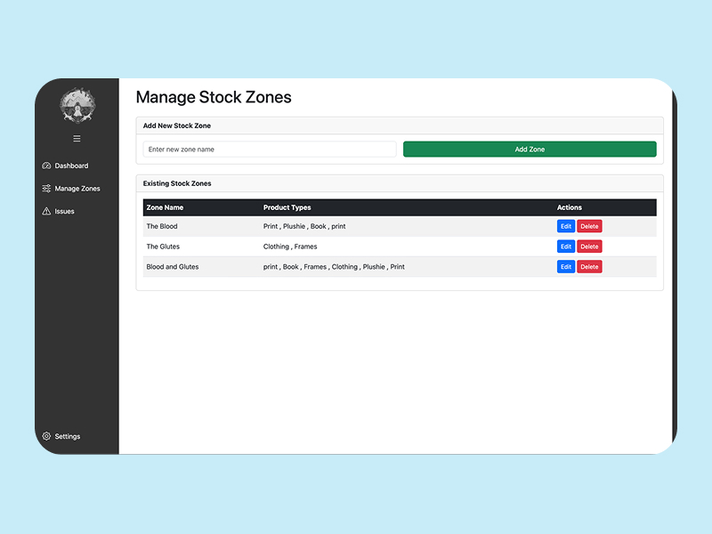 Stock zones management